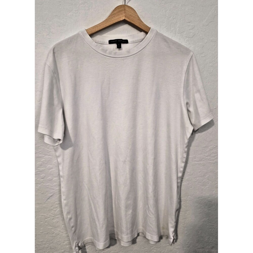 Robert Barakett Men's L White 100% Pima Cotton Crew Neck T-Shirt Slit Hem